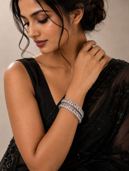 Designbox - White American Diamond Silver Bangles (Pack of 2) (2.5)
