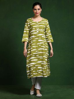 Jaipur Kurti - Green Printed Straight Kurta