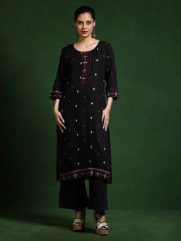 Jaipur Kurti - Black Embroidered Straight Kurta