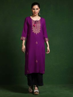 Jaipur Kurti - Purple Printed Straight Kurta