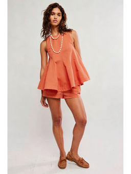 Miakee - Orange Solid/Plain Polyester Blend Co-Ord Set