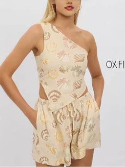 Miakee - Beige Printed Polyester Blend Co-Ord Set