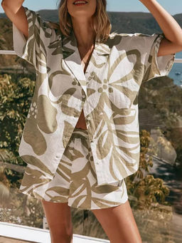 Miakee - Green Printed Polyester Blend Co-Ord Set