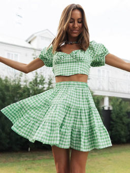 Miakee - Green Checks Polyester Blend Co-Ord Set