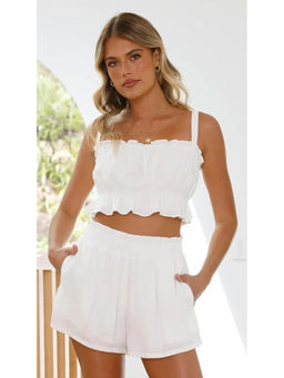 Miakee - White Solid/Plain Polyester Blend Co-Ord Set