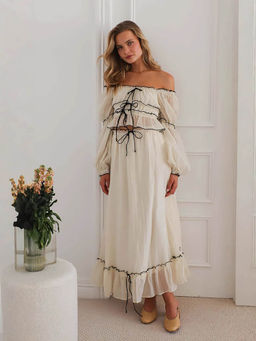 Miakee - Cream Solid/Plain Polyester Blend Co-Ord Set