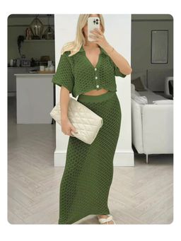Miakee - Green Textured Polyester Blend Co-Ord Set