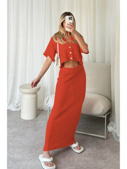 Miakee - Red Textured Polyester Blend Co-Ord Set