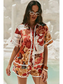 Miakee - Red Printed Polyester Blend Co-Ord Set