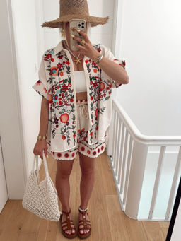 Miakee - White Printed Polyester Blend Co-Ord Set