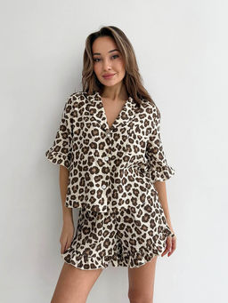 Miakee - White Animal Print Polyester Blend Co-Ord Set