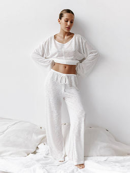 Miakee - White Solid/Plain Polyester Blend Co-Ord Set