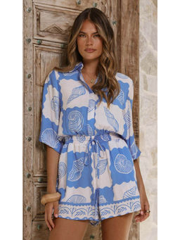 Miakee - Blue Printed Polyester Blend Co-Ord Set