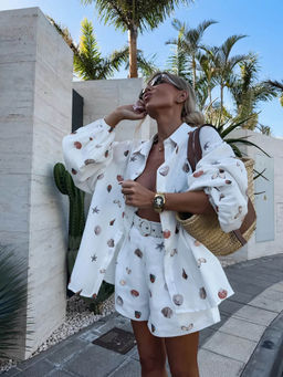 Miakee - White Printed Polyester Blend Co-Ord Set