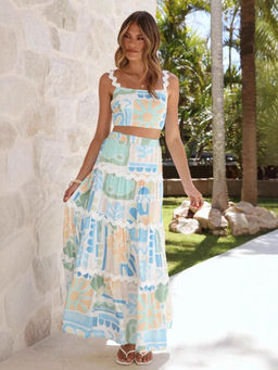 Miakee - Blue Printed Polyester Blend Co-Ord Set
