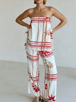 Miakee - White Printed Polyester Blend Co-Ord Set
