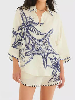 Miakee - White Printed Polyester Blend Co-Ord Set