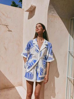 Miakee - Blue Printed Polyester Blend Co-Ord Set