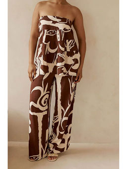 Miakee - Brown Printed Polyester Blend Co-Ord Set