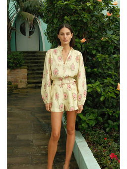 Miakee - Yellow Printed Polyester Blend Co-Ord Set
