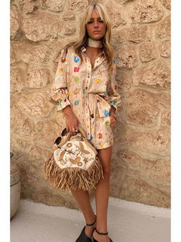 Miakee - Beige Printed Polyester Blend Co-Ord Set