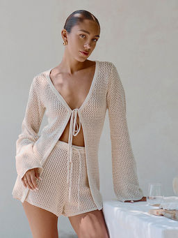 Miakee - Cream Textured Polyester Blend Co-Ord Set