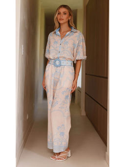Miakee - Blue Printed Polyester Blend Co-Ord Set