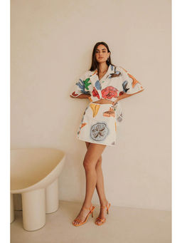 Miakee - White Printed Polyester Blend Co-Ord Set