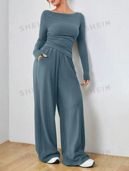 Miakee - Blue Solid/Plain Polyester Blend Co-Ord Set