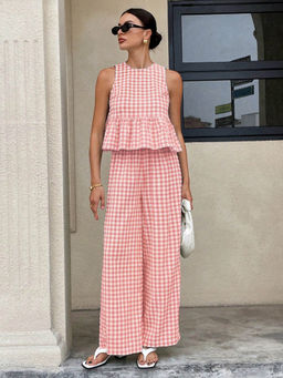 Miakee - Pink Checks Polyester Blend Co-Ord Set