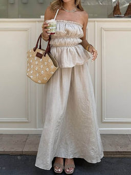 Miakee - Cream Solid/Plain Polyester Blend Co-Ord Set