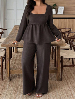 Miakee - Brown Solid/Plain Polyester Blend Co-Ord Set