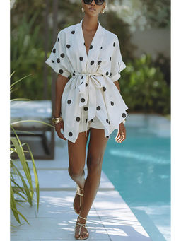 Miakee - White Polka Dots Polyester Blend Co-Ord Set