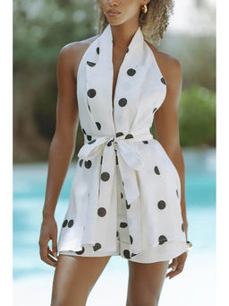 Miakee - White Polka Dots Polyester Blend Co-Ord Set