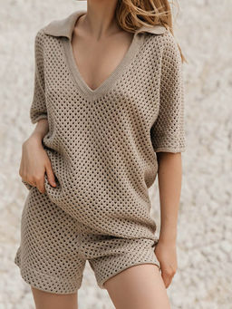 Miakee - Khaki Solid/Plain Polyester Blend Co-Ord Set