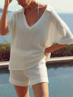 Miakee - White Solid/Plain Polyester Blend Co-Ord Set