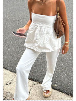 Miakee - Off White Solid/Plain Polyester Blend Co-Ord Set
