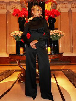 Miakee - Black Solid/Plain Polyester Blend Co-Ord Set