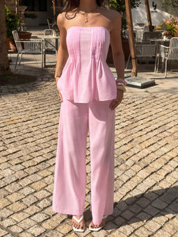 Miakee - Pink Solid/Plain Polyester Blend Co-Ord Set