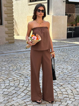 Miakee - Brown Solid/Plain Polyester Blend Co-Ord Set
