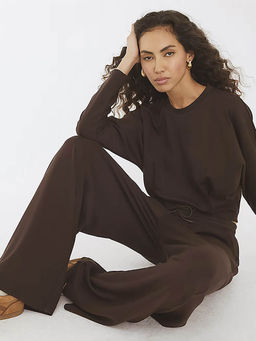 Miakee - Brown Solid/Plain Polyester Blend Co-Ord Set