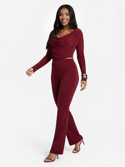Miakee - Maroon Solid/Plain Polyester Blend Co-Ord Set