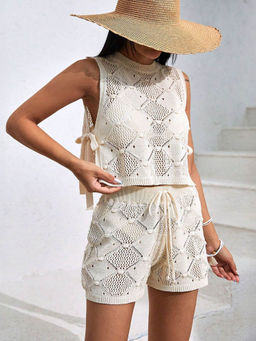 Miakee - Cream Textured Polyester Blend Co-Ord Set