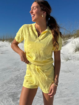 Miakee - Yellow Textured Polyester Blend Co-Ord Set