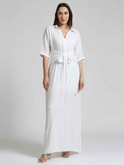 EMBLAZE - White Lurex Solid Maxi Dress