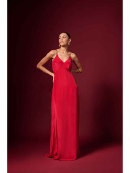 EMBLAZE - Red Crepe Solid Maxi Dress