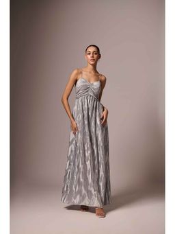 EMBLAZE - Silver Pleated Satin Maxi Dress