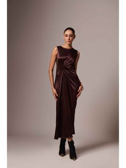 EMBLAZE - Brown Mashru Draped Maxi Dress