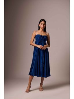 EMBLAZE - Blue Crepe Bow Solid Midi Dress