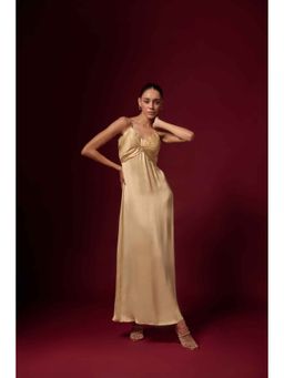EMBLAZE - Golden Modal Satin Draped Solid Maxi Dress